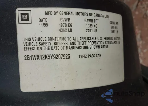 2000 Chevrolet Monte Carlo Ss from USA, damaged, VIN 2G1WX12K5Y9207925